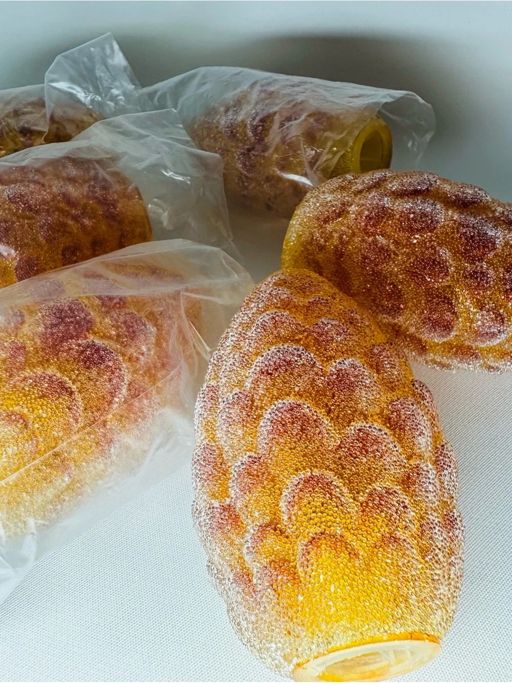 Set of 6 Vintage Pine Cone Christmas Light Covers Textured Plastic Amber Gold